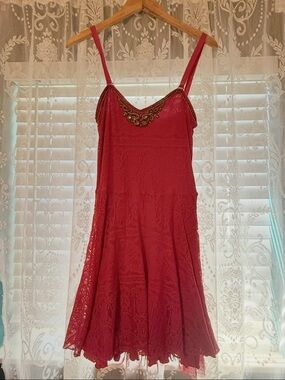 Free People Red Beaded Slip Midi Dress